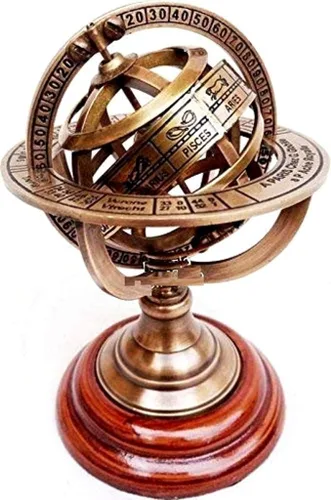 THOR INSTRUMENTS Esfera armilar de latón, astrolabio sobre base de madera, náutico marítimo y coleccionable, rústico, vintage, decoración del hogar,