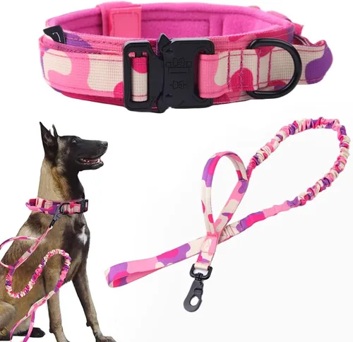 Miniatura 11 de Collar táctico para perro, ajustable, militar, de nailon, con asa de control y hebilla de metal resistente para perros medianos y grandes (negro, S)