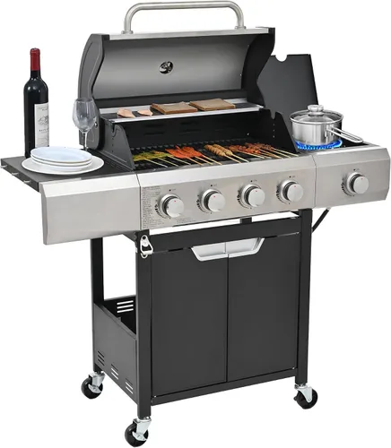 Miniatura 9 de Endark 4 quemadores Parrilla de barbacoa de hierro fundido multiusos de 34,000 BTU Perfecta para cocinar al aire libre, jardín, junto a la Negro