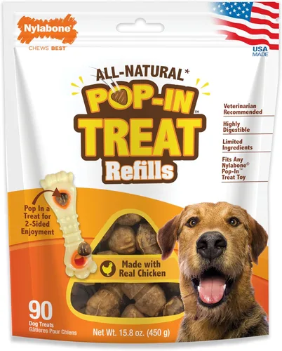 Nylabone Rellén de Juguetes con Golosinas Pop-in, Golosinas para Perros Completamente Naturales para Juguetes Dispensadores de Golosinas, Sabor