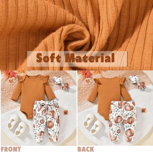Miniatura 25 de Aalizzwell Conjunto de mameluco acanalado para bebé recién nacido prematuro para otoño e invierno