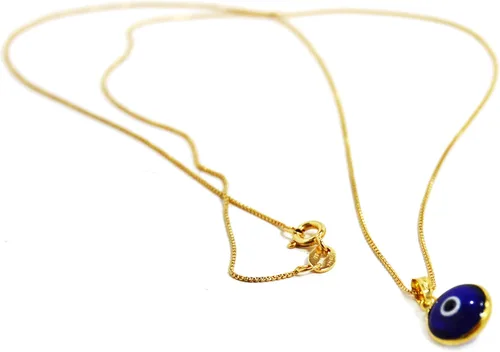 Miniatura 7 de Collar de cadena de oro de 14 quilates de 20 pulgadas de largo con dije de protección contra el mal de ojo de vidrio azul de 0.394in para mujer