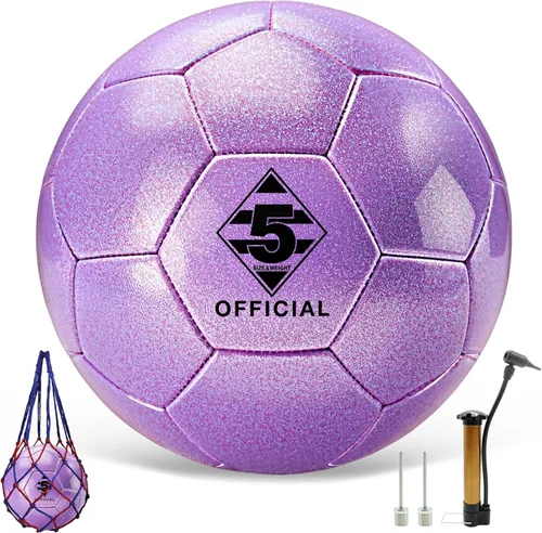 Miniatura 4 de Glitter Purple Soccer Ball Size 5 with Pump & Needle Mesh Bag, Sofu PU Soccer Ball Kit for Indoor Outdoor Practicing Training Playing Gift Teens