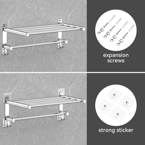 Miniatura 5 de CAXIMSY Toallero ajustable para montaje en pared de baño, 17 a 30.7 pulgadas, toallero adhesivo de acero inoxidable para baño, cocina, doble