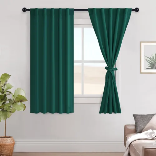 Miniatura 148 de Hiasan Cortinas opacas negras para dormitorio, cortinas opacas cortas de 45 pulgadas de largo, con aislamiento térmico, bolsillo para barra