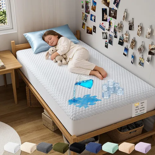 Miniatura 26 de OhGeni - Protector de colchón 100% impermeable tamaño Queen, almohadilla suave para colchón, resistente al pelo de mascotas y a la enuresis 1- Blanco