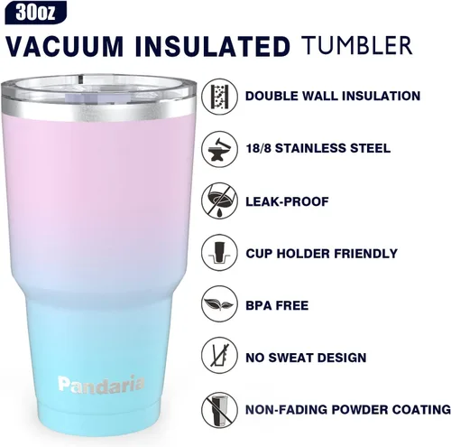 Miniatura 5 de Vaso de acero inoxidable aislado al vacío de 30 onzas con pajilla, duradero y apto para lavavajillas, ideal para automóvil, campamento, senderismo