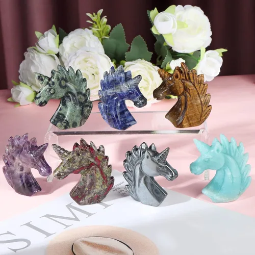 Miniatura 6 de Artistone Estatua de unicornio de cristal de amatista de 3 pulgadas, piedra preciosa tallada a mano, piedra de caballo de unicornio morado, figuras