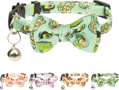 Miniatura 6 de Collar de gato Campana Pajarita Gatito Seguridad Breakaway Flower Kimino Sakura Cake Patrón de dibujos animados Kitty Boy Girl Pet Flower - Azul