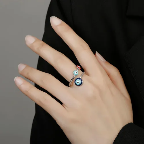 Miniatura 2 de Winssigma Anillo de mal de ojo para mujer, chapado en oro, circonita cúbica colorida para protección de fe turca para mujer