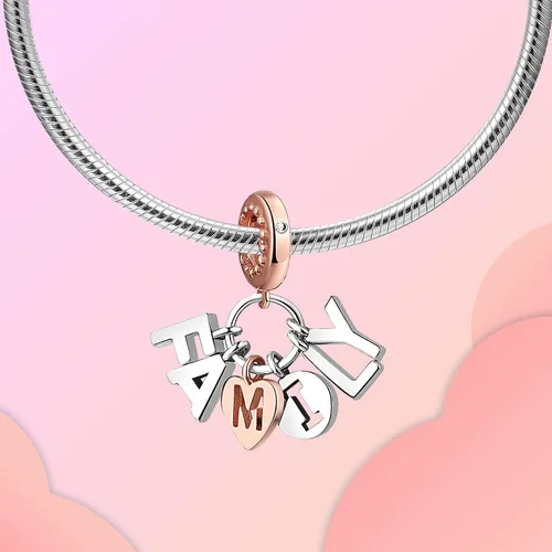 Miniatura 2 de Abalorio de plata de ley 925 para madre, hija, abuela, para familia, amor, madre, hija, abuela, para pulseras, collares, dijes, abalorios, joyería