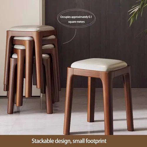 Miniatura 3 de Wooden Dining Chairs Backless,Kitchen Chairs Stool Stackable,Dining Room Chair with PU Leather Cushion,Square Living Room Chair for Kitchen, Dining