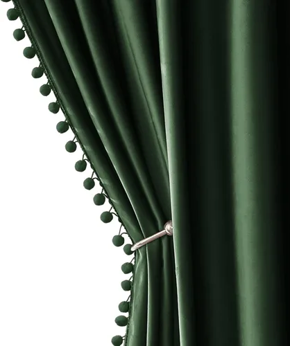 Miniatura 13 de MIULEE - Cortinas de terciopelo con pompones amarillo mostaza para habitación/sala de estar, cortinas opacas para otoño, aislantes térmicos, de 84