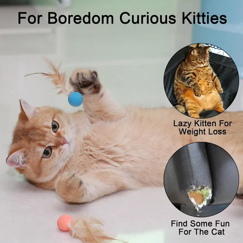Miniatura 2 de Pelotas de juguete para gatos con plumas, 3 pelotas interactivas para gatos de interior y gatitos juguetones, juguetes de goma