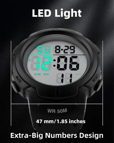 Miniatura 3 de CakCity Reloj deportivo digital para hombre, pantalla LED, esfera grande, reloj militar para hombre, impermeable, casual, luminoso, cronómetro
