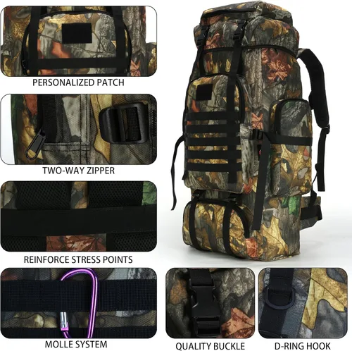 Miniatura 6 de Mochila de senderismo W WINTMING para hombres 70L/100L, mochila de campamento, mochila militar Molle, paquete de asalto de 3 días para escalada