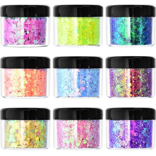 Miniatura 3 de Body Glitter Wenida 9 colores 6.70 oz holográfico iridiscente cosmético festival maquillaje polvo grueso para uñas, cabello, ojos y cara
