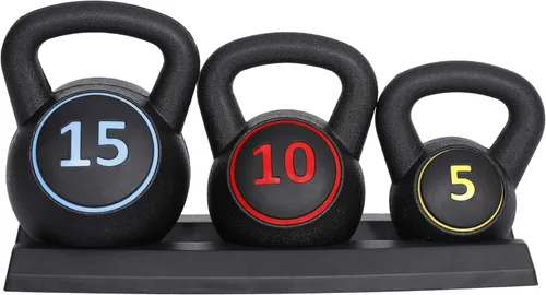 Juego de pesas rusas de 3 piezas con estante de almacenamiento para entrenamiento cruzado, entrenamiento de artes marciales mixtas, ejercicio de