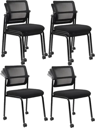 Miniatura 15 de CLATINA Silla de oficina apilable de malla con ruedas, sin brazos, silla apilable con soporte lumbar ergonómico, para conferencias, vestíbulo