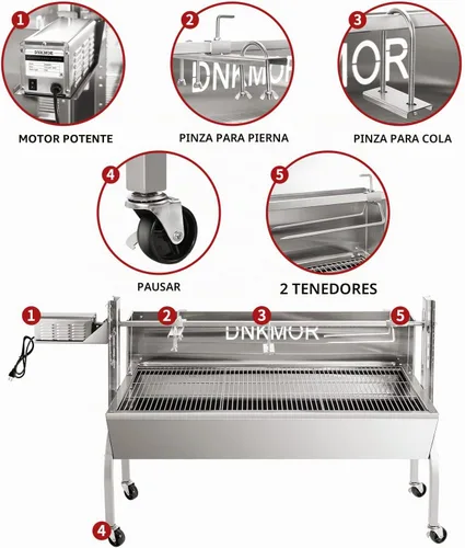 Miniatura 3 de Parrilla con espetón de acero inoxidable a carbón, parrilla con espetón con capucha de 50" para cerdo y cordero, parrilla a carbón con espetón