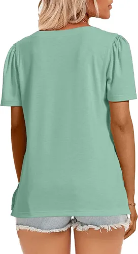 Miniatura 30 de JomeDesign - Camisetas casuales de verano para mujer, manga corta, cuello redondo, manga abullonada