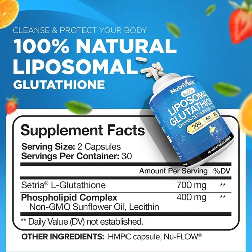 Miniatura 2 de Nutrivein Suplemento de glutatión liposomal premium y cápsulas de cereza ácida: suplemento liposomal de glutatión de alta absorción y cápsulas