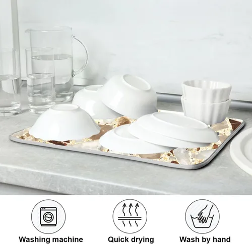 Miniatura 7 de Beige and Brown Marble Print Dish Drying Mat for Kitchen Counter Super Absorbent Drying Mat 16x18 inch Large Dish Drying Matts for Countertop