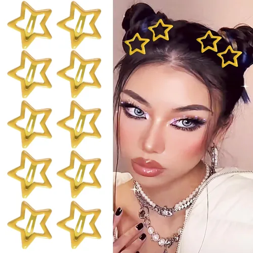 Miniatura 21 de 10 pinzas para el cabello de estrella para niñas, bonitos pasadores de metal con purpurina, accesorios antideslizantes para rave, clip de pelo Y2K