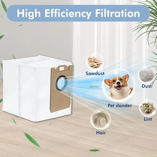 Miniatura 6 de Paquete de 10 bolsas de polvo D10 compatibles con aspiradora robot Dreametech D10 Plus, bolsas de vacío de 4.0 L, piezas de accesorios