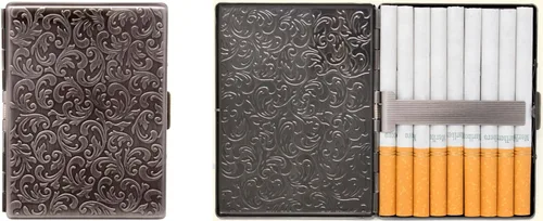 Miniatura 9 de Juego de 2 cajas de cigarrillos ultra compactas de los años 100 chapadas en metal y caja de almacenamiento (plata victoriana)