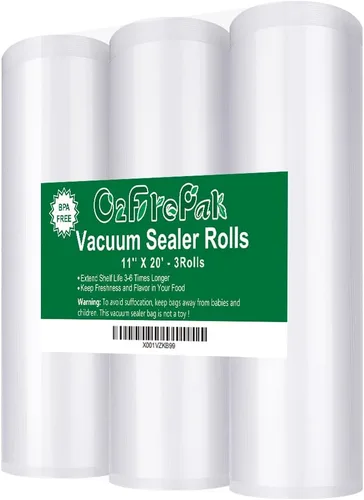O2frepak Paquete de 3 rollos de bolsas selladoras al vacío de 11 x 20 pies sin BPA, rollos de bolsas de almacenamiento resistentes al vacío, rollo
