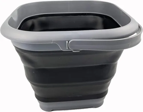 Miniatura 6 de SAMMART Cubo cuadrado plegable de 8.5 L (2.2 galones) con tapa/cubo de agua cuadrado plegable con tapa/bañera portátil con asa y tapa (gris/negro)