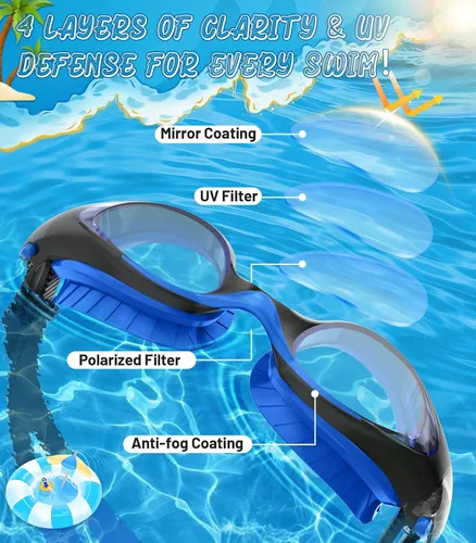 Miniatura 2 de Kids Swim Goggles, Anti-Fog UV Protection, Leakproof Adjustable Strap Swimming Goggles for Boys Girls Ages 6–14 Blackblue - Lente negra