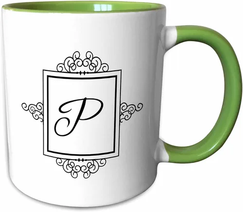 Miniatura 8 de 3dRose 3dRose Letra inicial P personal monograma elegante tipografía en blanco y negro elegante personalizado – Taza negra de dos tonos, 11 onzas