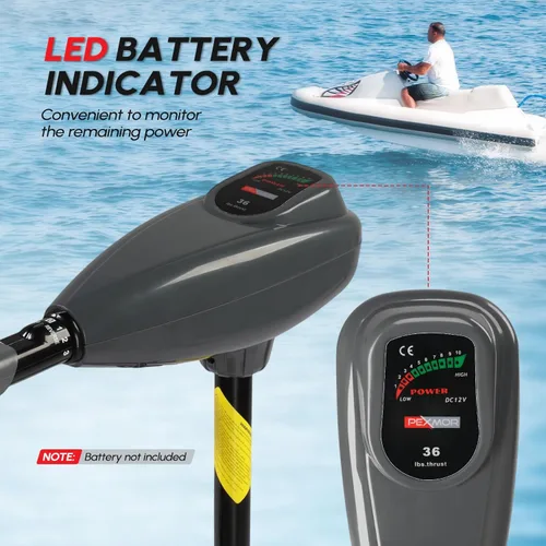 Miniatura 4 de PEXMOR Motor de arrastre eléctrico de 8 velocidades, motor eléctrico fuera de borda para barco con mango ajustable e indicador LED, montado