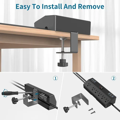 Miniatura 7 de JXGUCAT - Regleta de alimentación con abrazadera de escritorio de 6 pies con puertos USB C de 40 W, enchufe plano para montaje en escritorio