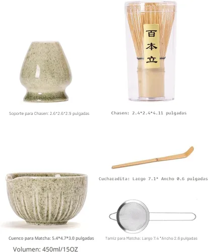 Miniatura 6 de TANG PIN Juego de matcha – Tazón de matcha con boquilla y batidor, 15 onzas, cuchara de matcha Soporte para batidor de Matcha (soporte Chasen)