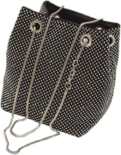 Ayliss - Bolsa tipo cubo con diamantes de imitación para mujer, que se cruza en el cuerpo, tamaño minipequeño, brillante, de noche