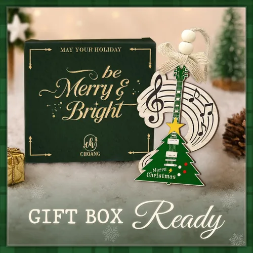Miniatura 6 de Adorno navideño de guitarra eléctrica para árbol, adorno musical de madera de 2 capas con notas y clave de agudos, regalo único para músico