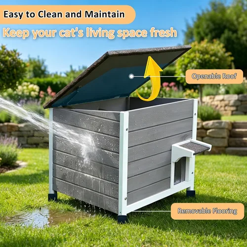 Miniatura 3 de Rockever Casa aislada para gatos, 100% aislada, para exteriores, para invierno, exteriores, para gatos salvajes, resistente a la intemperie, diseño