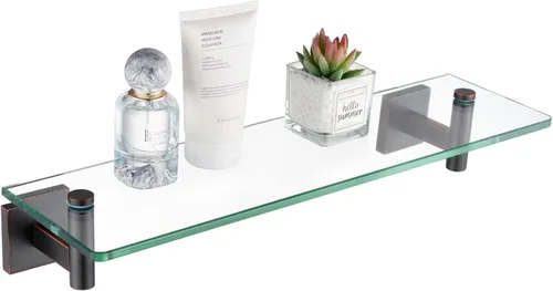 Miniatura 17 de KOKOSIRI Estantes de Pared Hardware de Baño Estante Flotante de Vidrio de 12 Pulgadas para Dormitorio, Sala de Estar, Cocina, Rack Colgante Bronce
