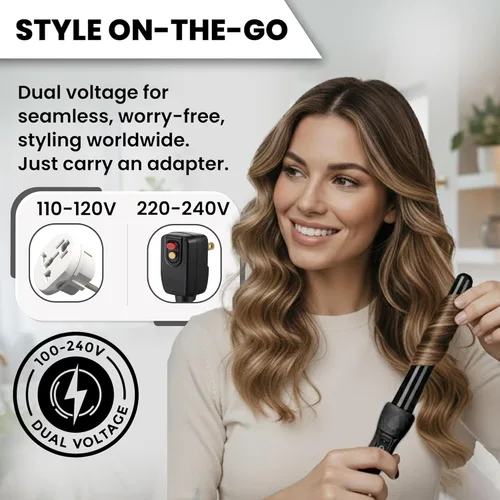 Miniatura 6 de Herstyler Grande - Varita rizadora de cerámica, voltaje dual de 1 pulgada para cabello largo y corto, iones negativos (negro)