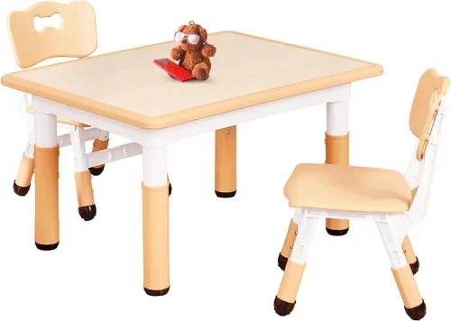 FUNLIO Juego de mesa y 2 sillas para niños de 3 a 8 años, juego de mesa y sillas para niños pequeños de altura ajustable, fácil de limpiar, mesa de
