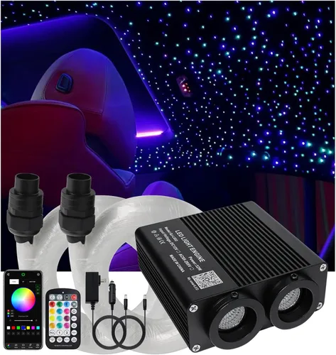 32W RGBW APP luces de fibra óptica, kit de luces de techo de estrella de tamaño pequeño, activadas por música, 450 piezas, 0.75mm, 9.8 pies/3m,