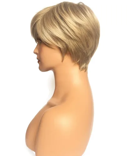Miniatura 5 de Peluca corta rubia con flequillo, corte Pixie en capas, para mujer, fibra sintética, sin pegamento, esponjosa, aspecto natural