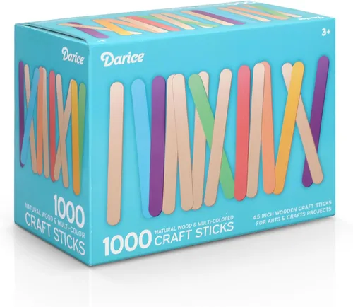 Miniatura 2 de Darice Palitos de paletas para manualidades, 4.5 pulgadas, 1000 piezas, 500 palitos de madera de colores arcoíris para manualidades, 500 palos