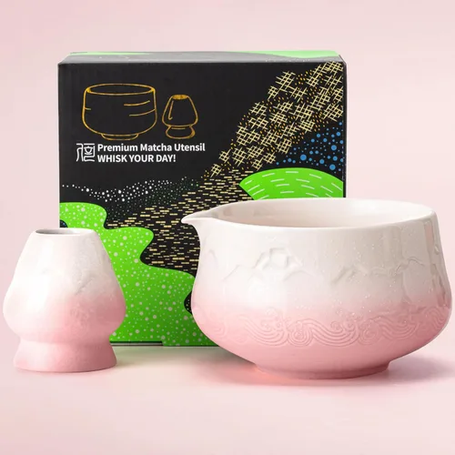 Miniatura 6 de TEANAGOO - Juego de tazón de té Matcha con asa, juego de tazón de cerámica Matcha y soporte para batidor, tazón de té verde, 2 piezas Macha Chawan