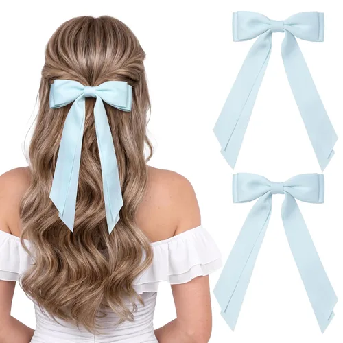 Miniatura 8 de Aileam 2 piezas lazos de cabello de satén sedoso, pinza para cabello, cinta blanca para cabello, sujetador de cola de caballo, accesorios, Blanco
