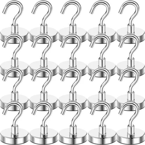 Miniatura 21 de Diymag Ganchos magnéticos, resisten 80 lb, 20 unidades, neodimio de tierras raras fuertes para colgar, colgador magnético para cortina, hogar, Negro