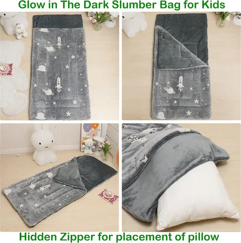 Miniatura 6 de Saco de dormir para niños y niñas que brilla en la oscuridad, saco de dormir luminoso y suave, tapete para siesta preescolar, guardería, jardín